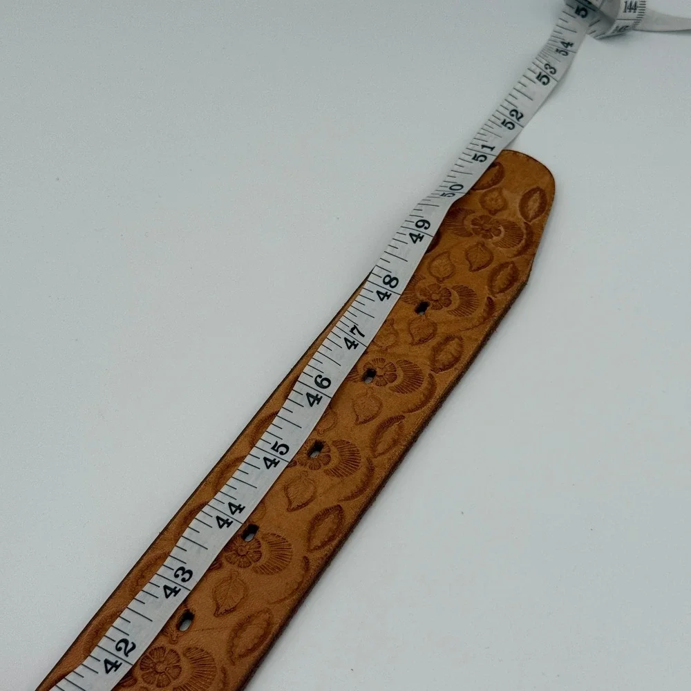 Tooled Leather Belt Mens Jasper Stone Buckle 44 Tan Brown Western Boho Handmade